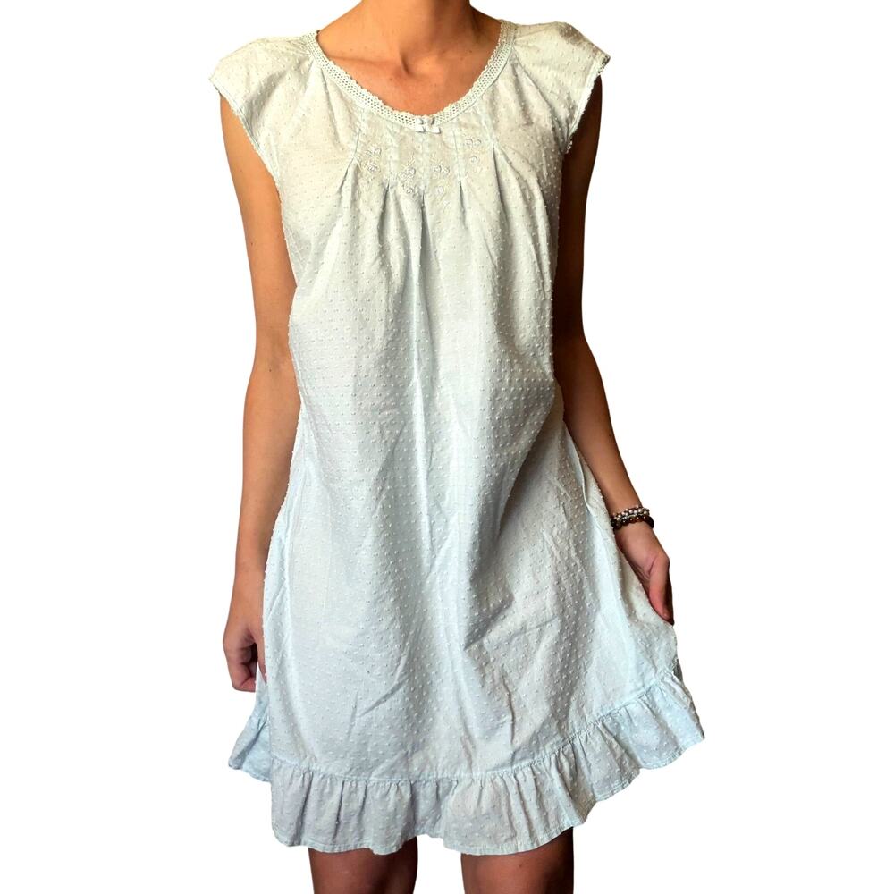 Baby Blue Cottagecore Nightgown Dress | Vintage Cotton Swiss Dot Dress